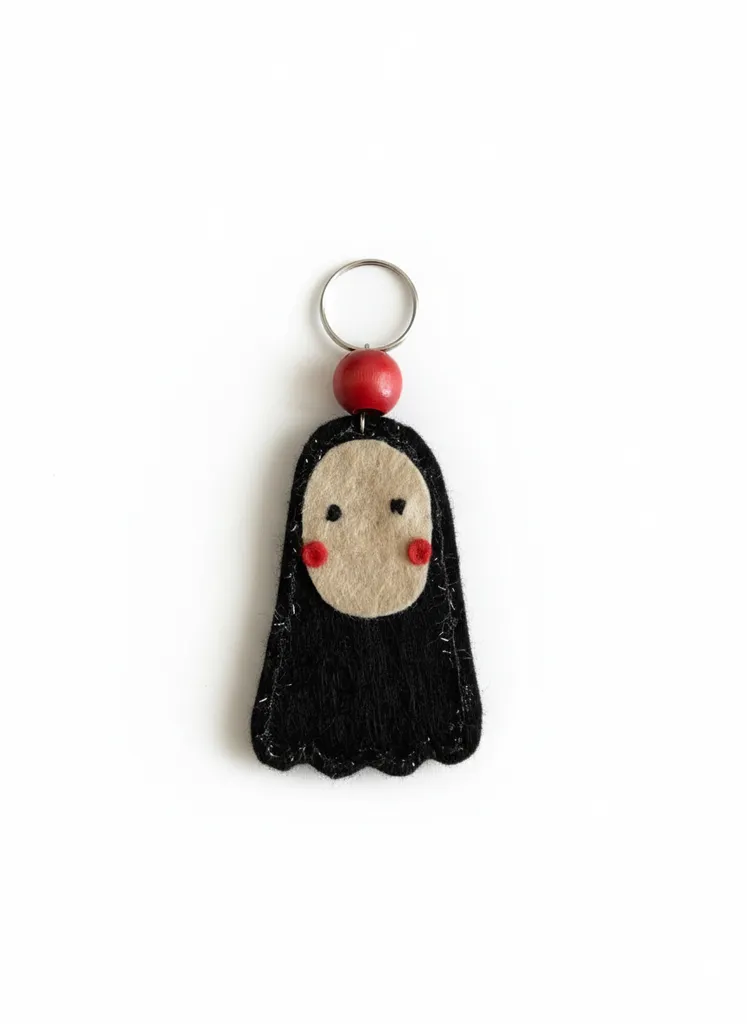 Handmade Black Ghost Figured Felt Keychain - Bag and Car Accessory