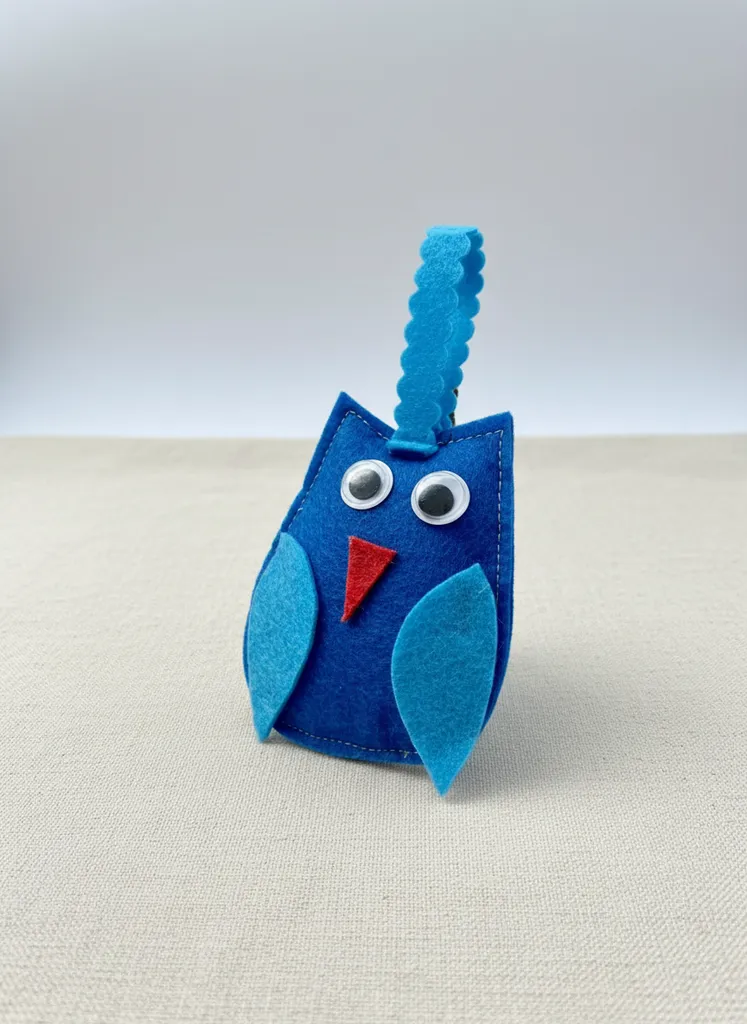 Mavi ve Tonları Keçe Baykuş Figürlü Dolgulu Anahtarlık