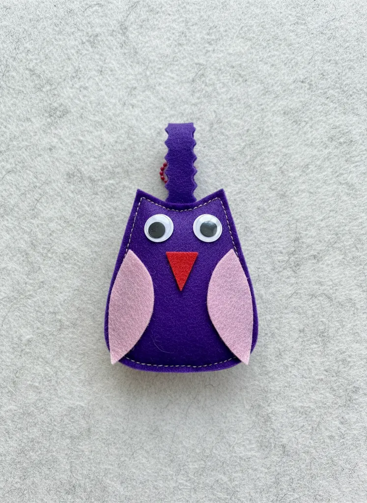 Purple and Blue Felt Owl Figurine Stuffed Keychain