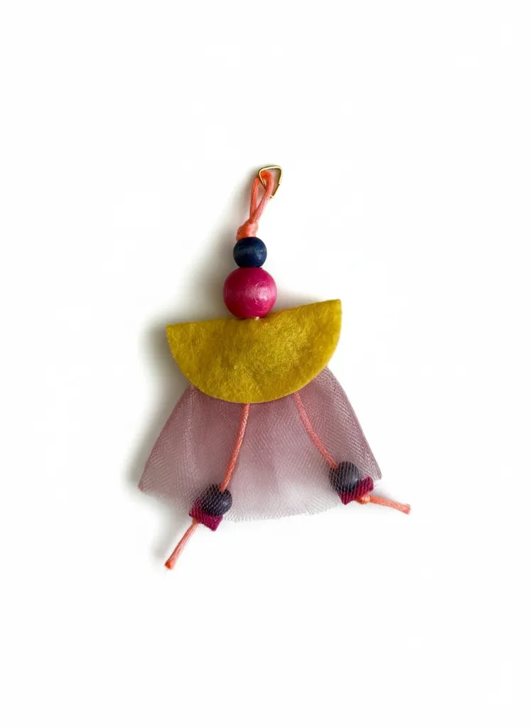 Beaded Girl Figure Tulle Felt Keychain and Bag Accessory