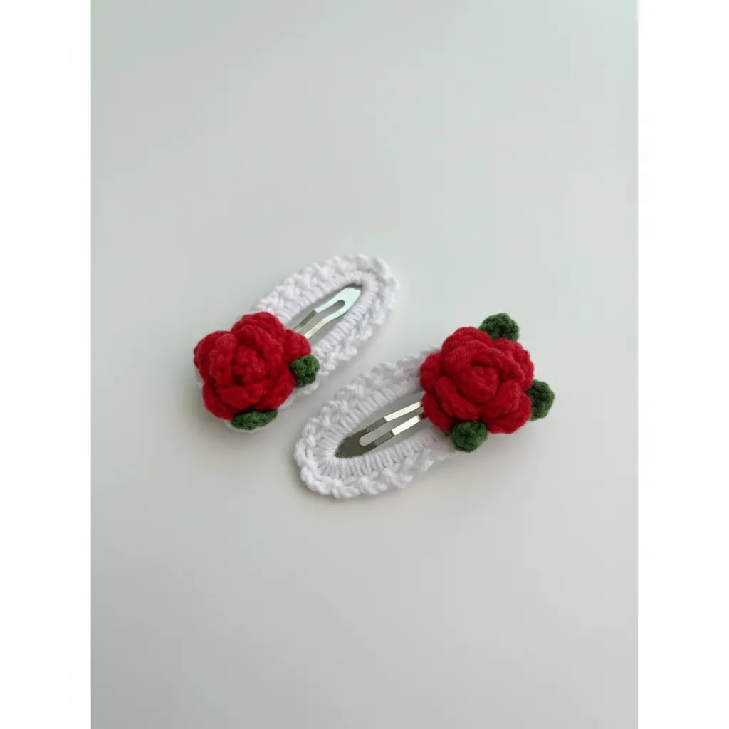 Red Rose White Snap Hair Clip Hair Accessory (2 Pieces)