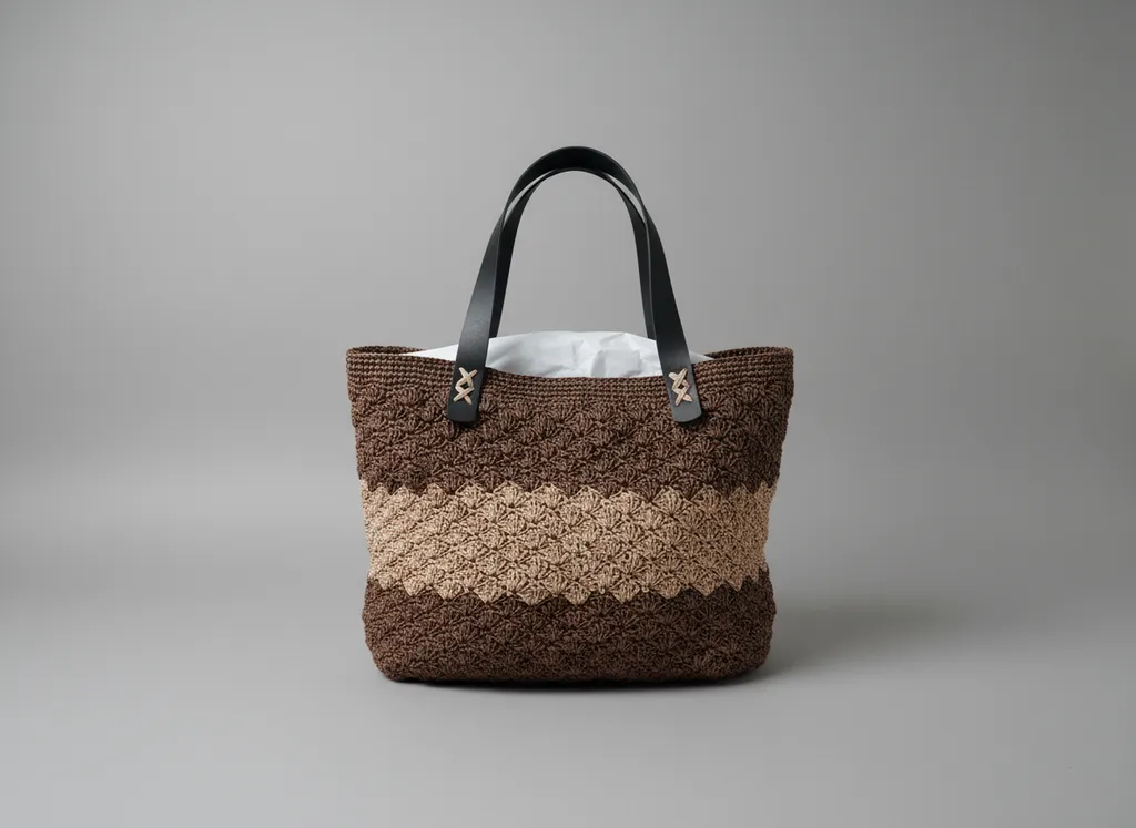 Kahverengi Tonlarında El Örgüsü Kağıt İp Plaj Çantası - 40x29 cm