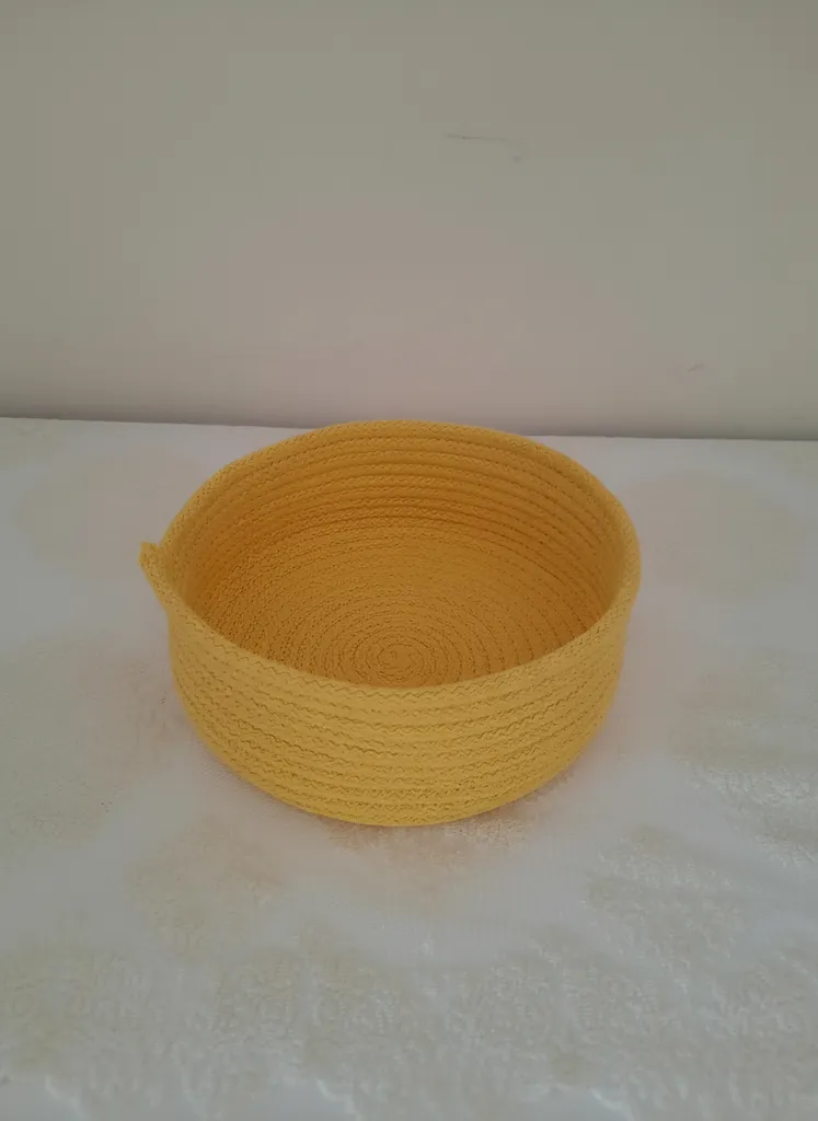 Sarı Renkli El Örgüsü Pamuk İp Organizer Sepet - Çok Amaçlı