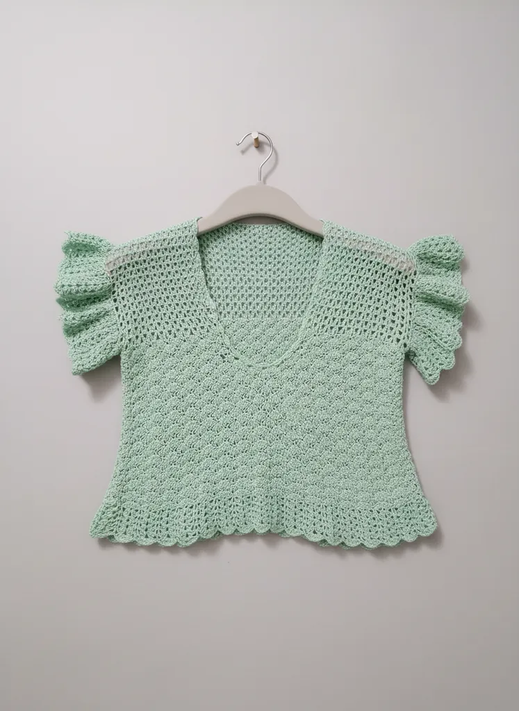 El Örgüsü V Yaka Kısa Kollu Yazlık Mavi Bluz - Lotus İpinden