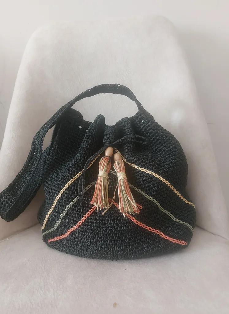 Black Knitted Bag - Straw Detailed and Handmade Design