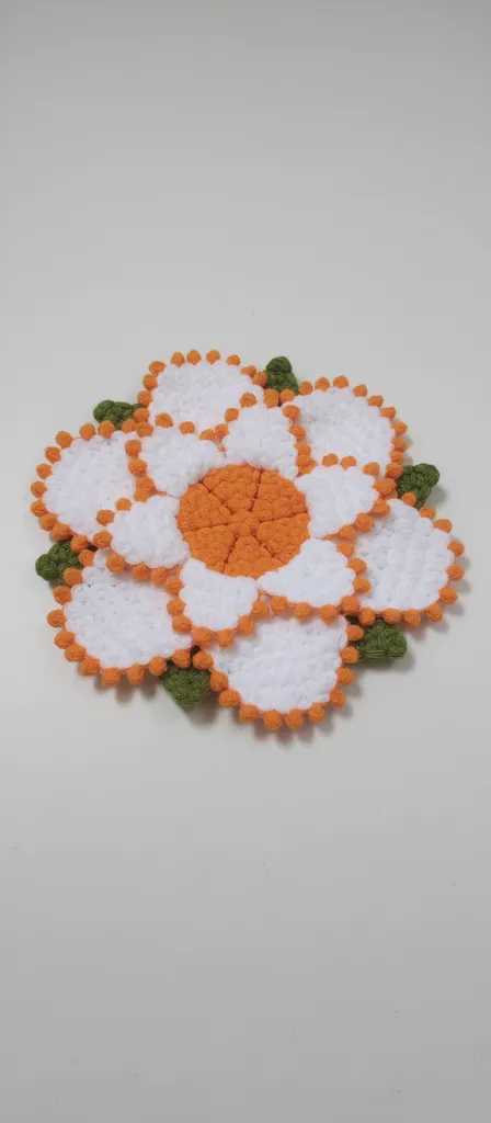 Çiçek Desenli Örgü Banyo Lifi - Turuncu, Beyaz ve Yeşil Renkli