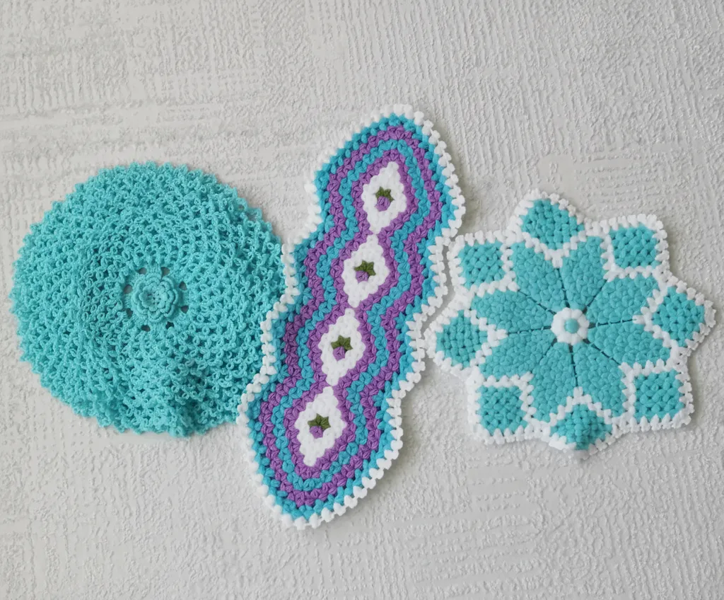 Su Yeşili ve Renkli Örgü Banyo Lifleri Seti - El Emeği