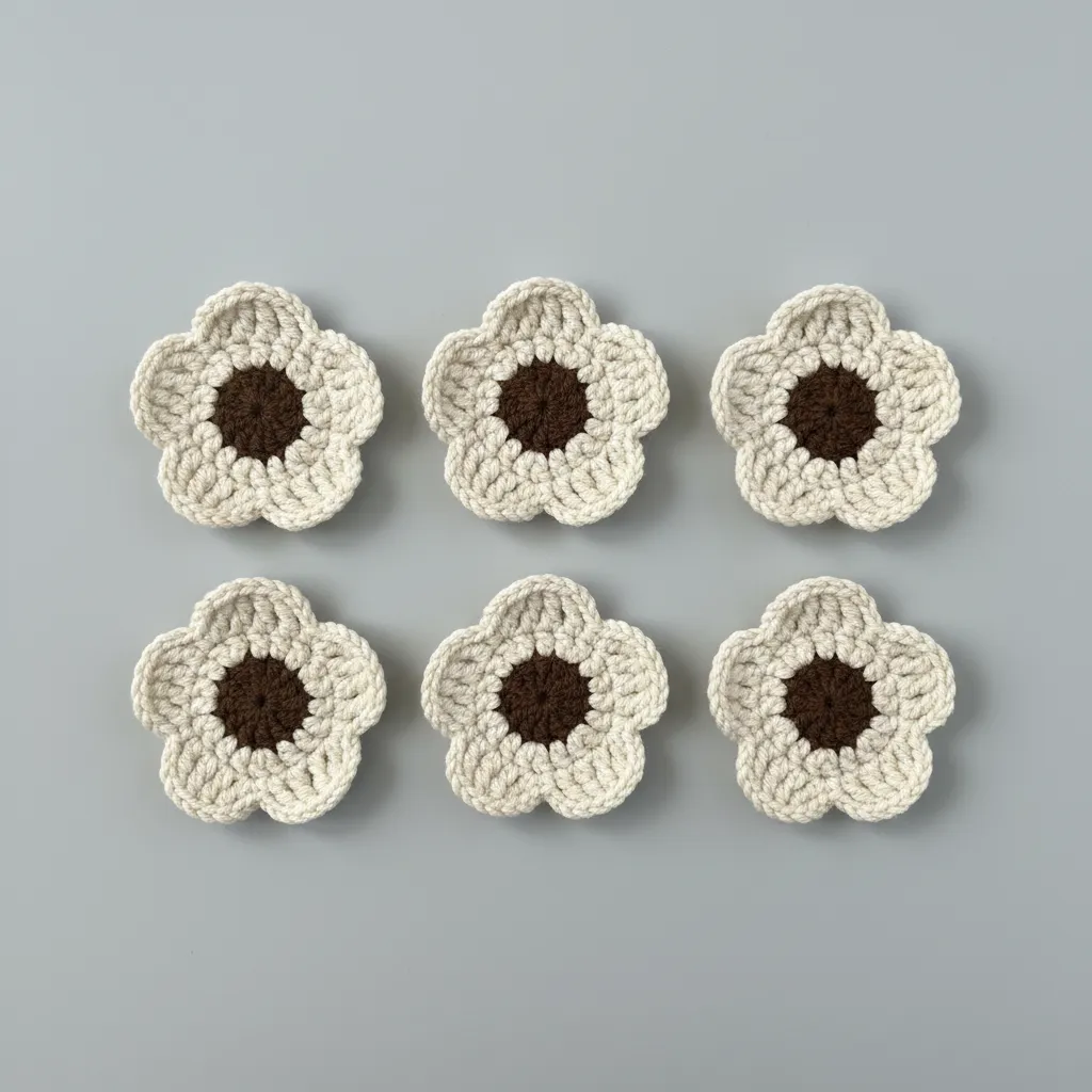 Daisy Patterned Knitted Coaster Set - Set of 6 Handmade