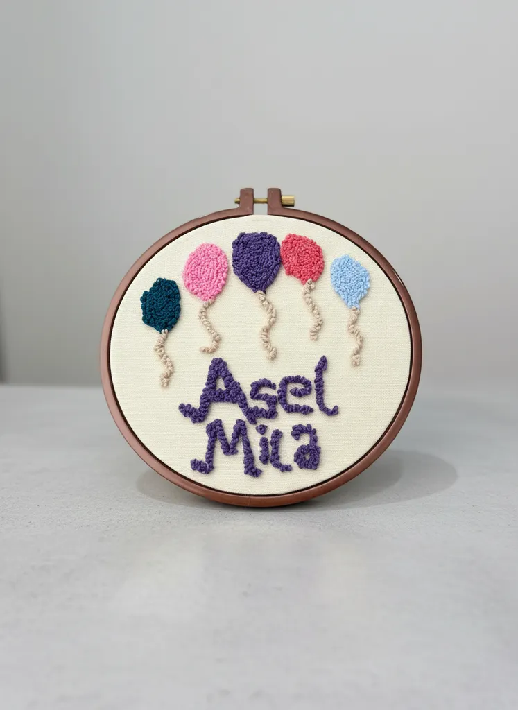 Kişiye Özel İsimli Punch Nakışı Kasnak Çerçeve - El Emeği