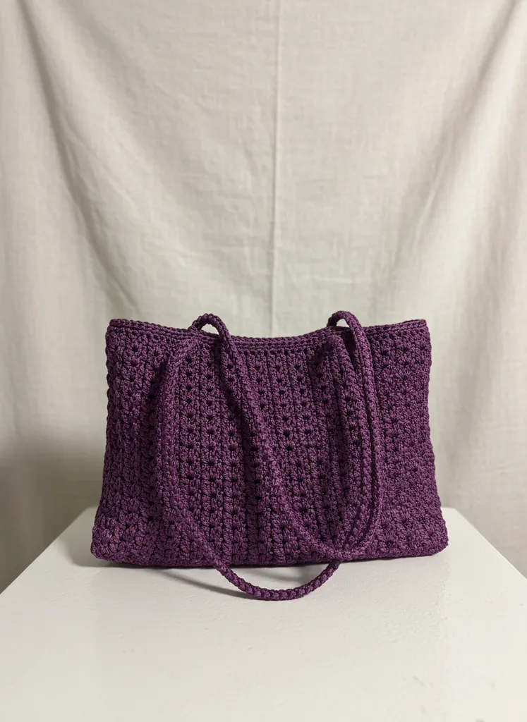 Purple Macrame Knit Shoulder Bag - Stylish Design and Useful Size