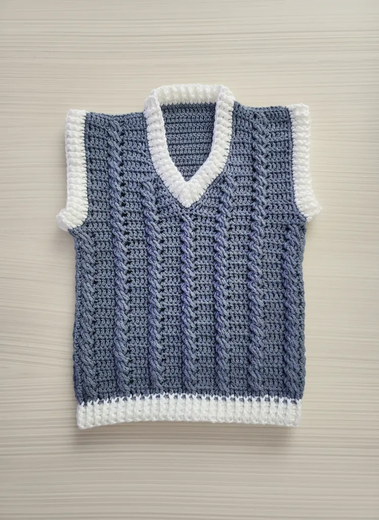 Blue Knitted Pattern 1-1.5 Year Old Baby Boy Sweater - Handmade