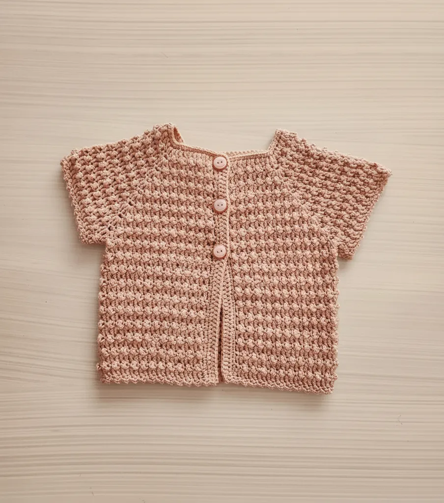 Pembe Nohut Model 3-6 Aylık Bebek Yelek - El Örgüsü