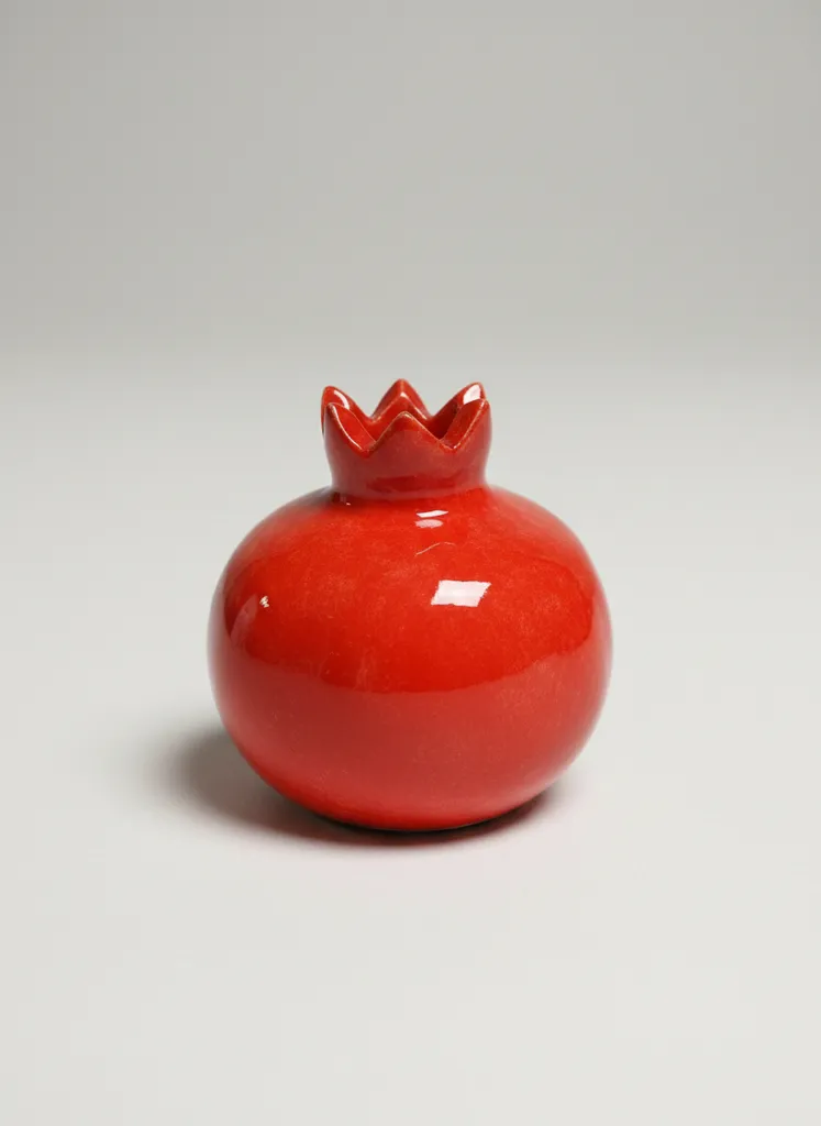Red Ceramic Pomegranate Figurine - Decorative Handmade Object (8 cm)
