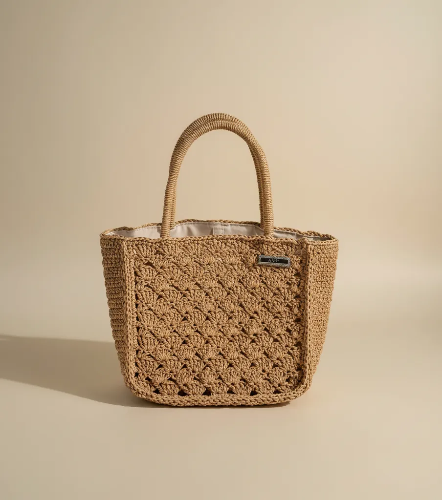 Kahverengi Kağıt İpten Örme Omuz Çantası - Pinterest Model - El Emeği