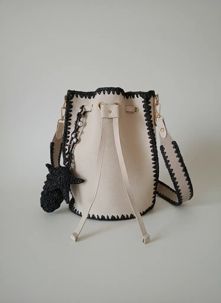 Krem Renkli Saten Rafya Alaçatı Çanta - Günlük ve Özel Kullanım