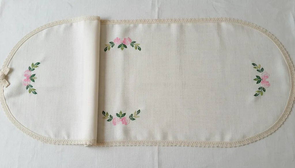 Etamin İşlemeli Oda Takımı - Dantel Detaylı Çeyizlik Runner