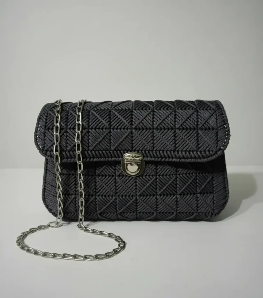 Antrasit Gri Makrome Kanvas Omuz Çantası - El Emeği Tasarım