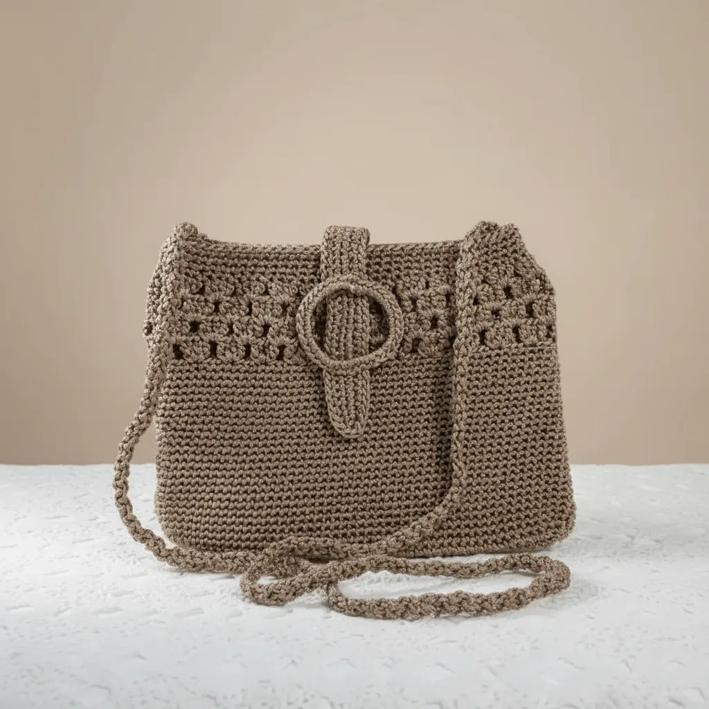 Sütlü Kahve Rengi Örgü Mini Omuz Çantası - El Emeği