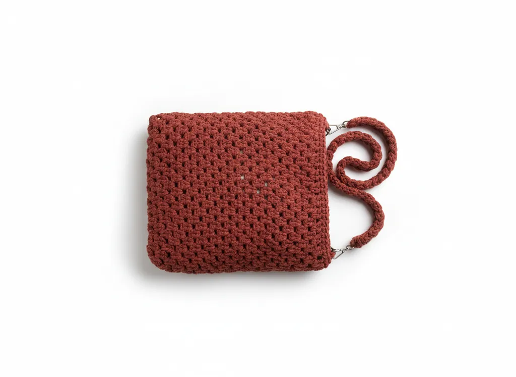 Kiremit Rengi Makrome Mini Kol Çantası - Hazır Tabanlı El Emeği