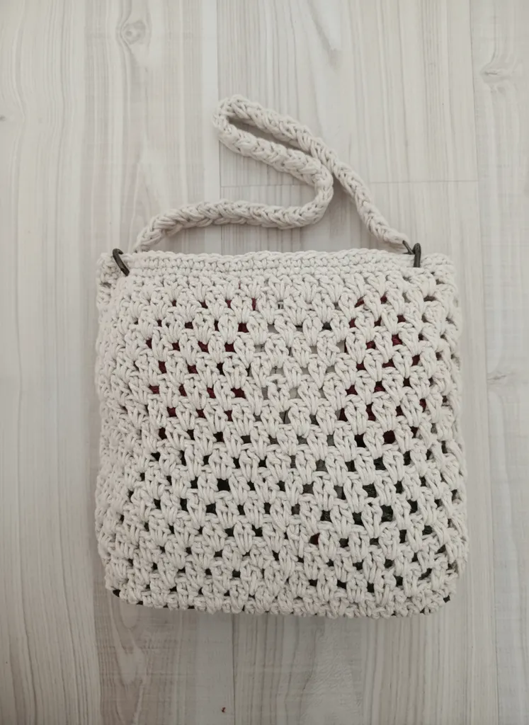 Krem Renk Makrome Mini Kol Çantası - Hazır Tabanlı El Emeği