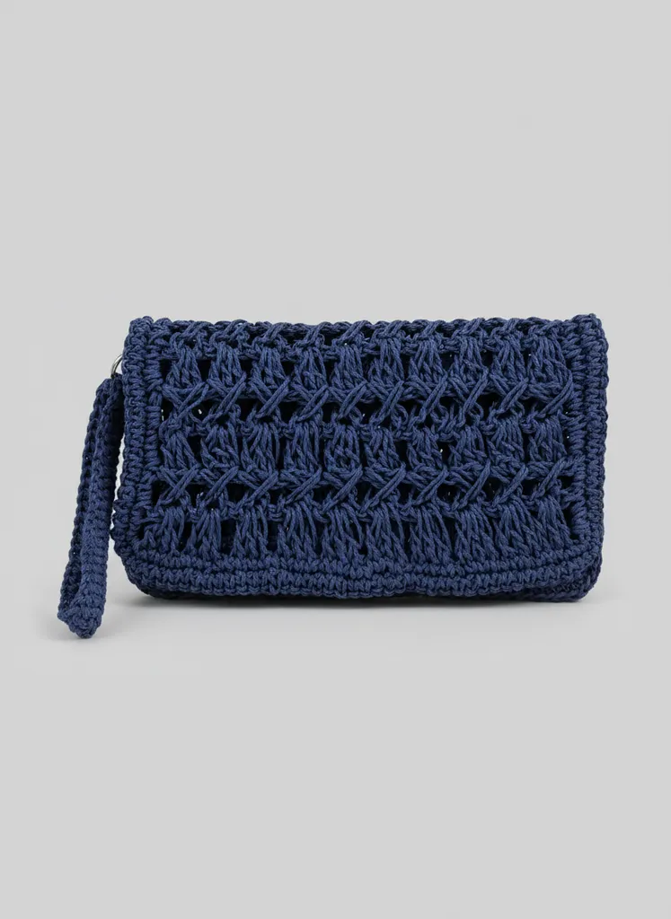 Blue Knitted Portfolio Bag - Two Compartment Lined Handmade
