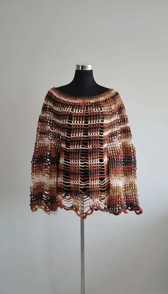Çok Renkli Örgü Bluz - Uzun Kollu, Bohem Tarzı, El Yapımı