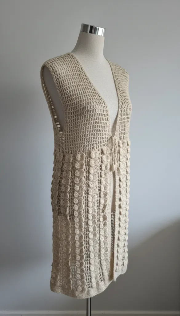 Bal Köpüğü Renkli Kelebek Desenli Uzun Örgü Yelek - El Emeği