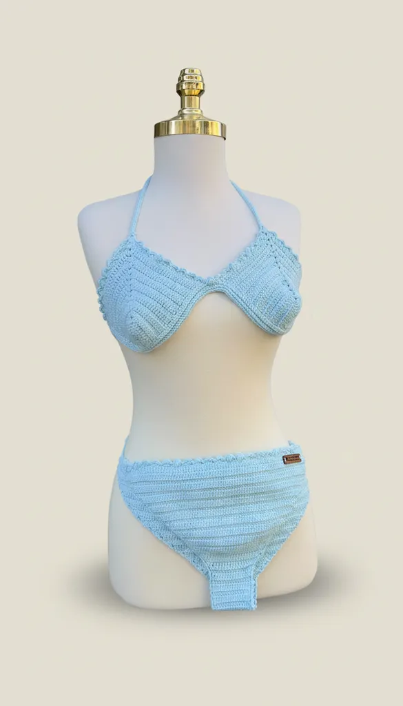 Açık Mavi Örgü Bikini Takımı - Pamuk İpliği, El Emeği