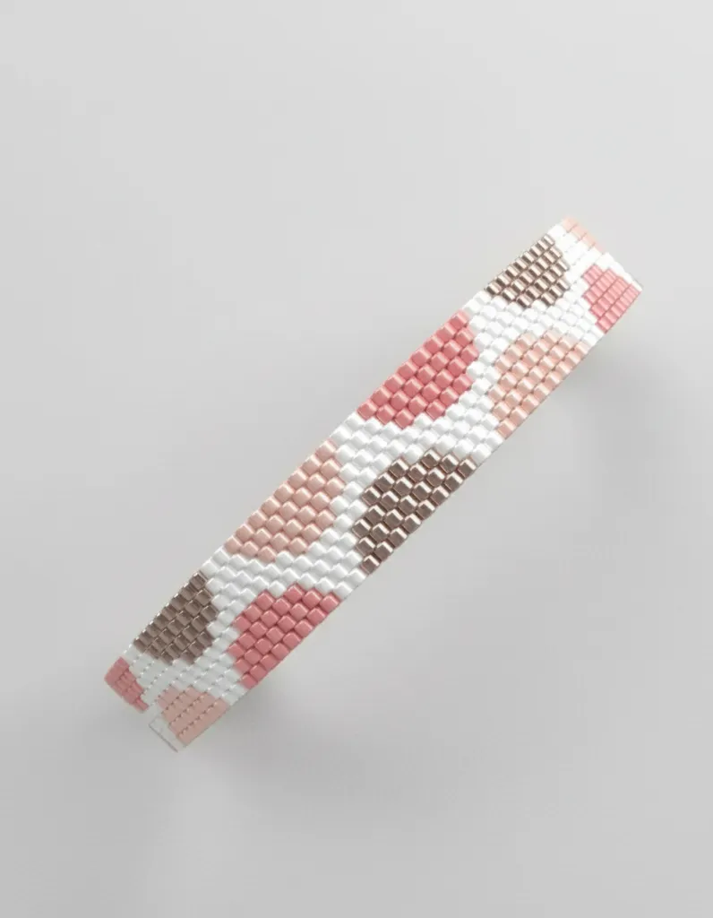 Pembe ve Beyaz Desenli Miyuki Boncuk Bileklik - El Yapımı