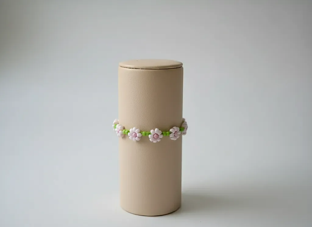 Pembe Papatya Desenli Kum Boncuk Bileklik - El Yapımı