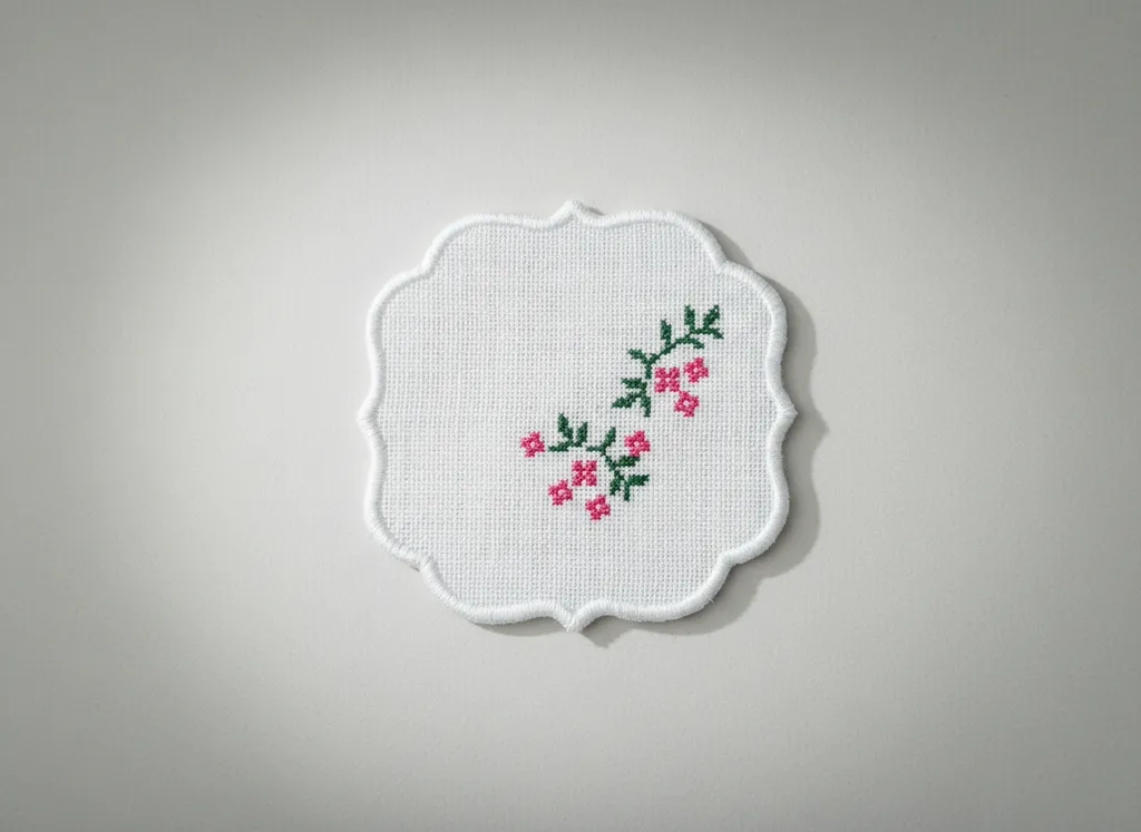 Cross-Stitch Embroidered Floral Pattern Presentation Napkin - Colorful Handmade