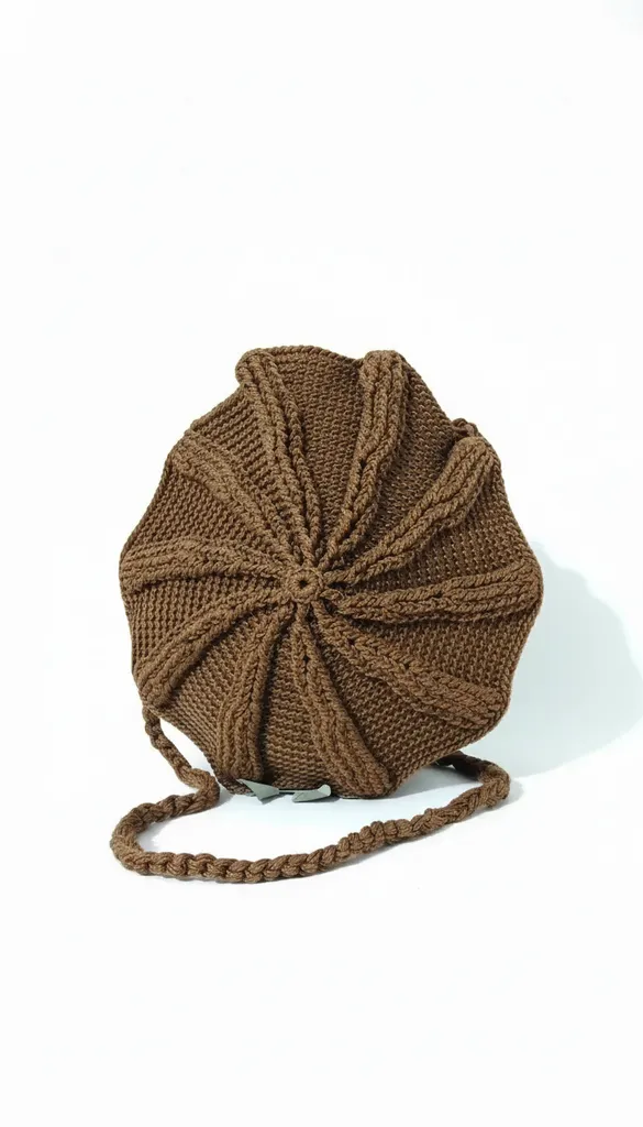 Kahverengi Makrome Örgü Salyangoz Model Çapraz Askılı Omuz Çantası