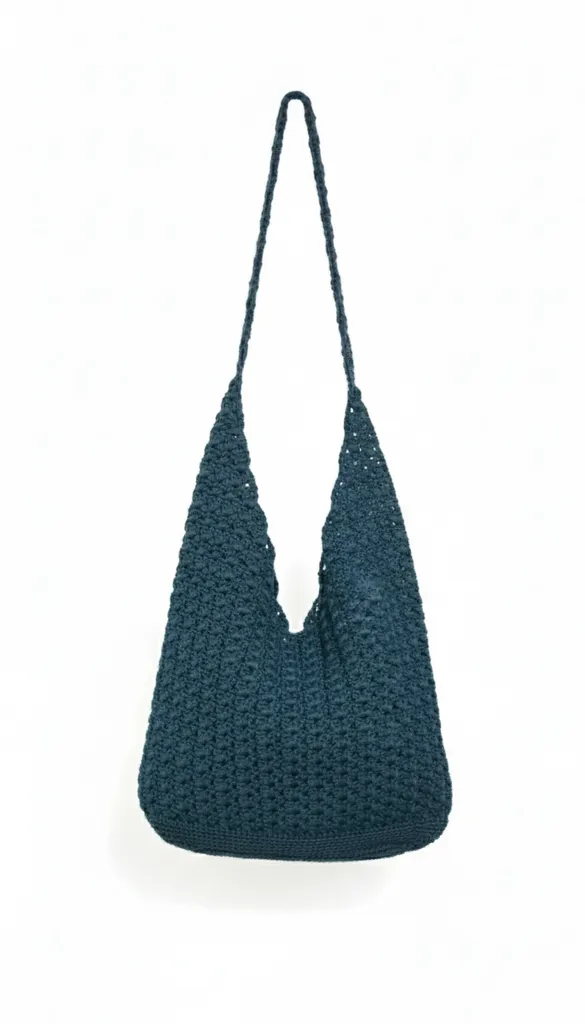 Lacivert Örme Omuz Çantası - Salaş ve Geniş Hacimli - El Örgüsü