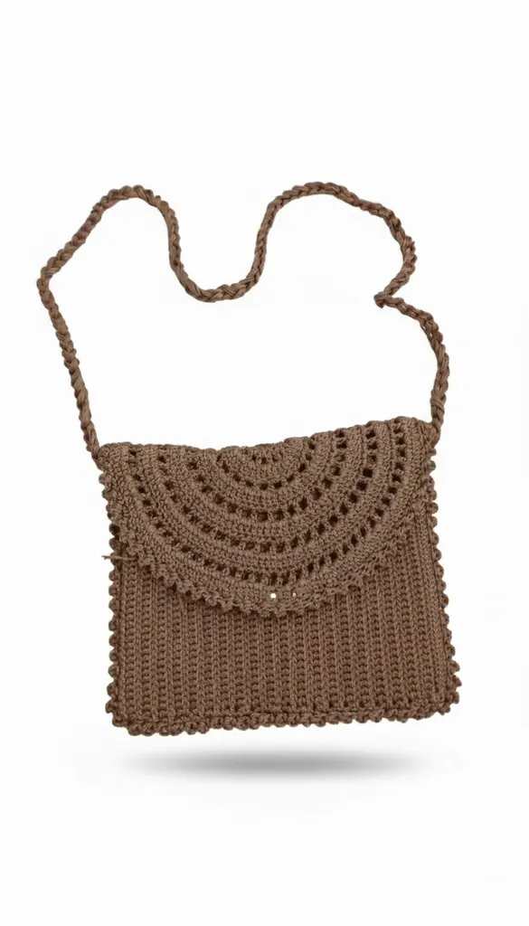 Kahverengi Makrome Sık Örgü Çapraz Omuz Çantası - El Emeği