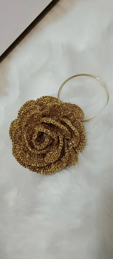 Altın Sarısı Örgü Gül Çanta - Abiye ve Özel Günler İçin Tasarım