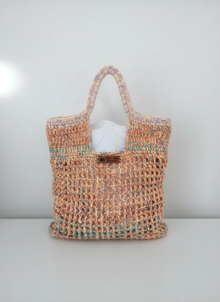 Pamuk İpliği Örgü Omuz Çantası - Renkli El Emeği Tasarım Çanta
