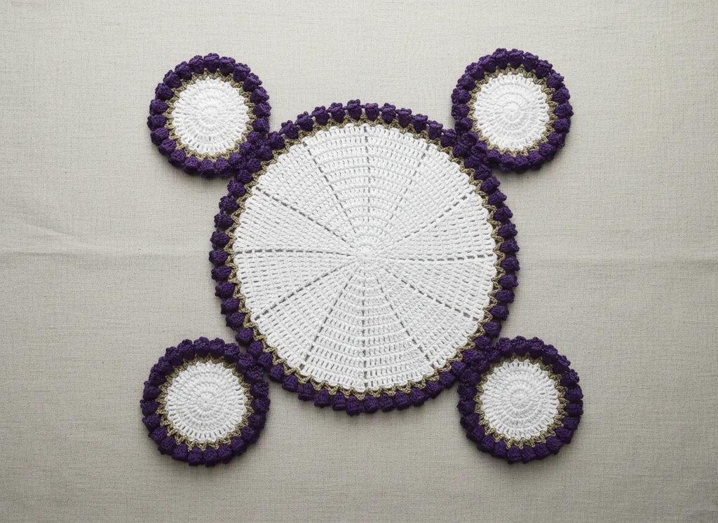 Beyaz ve Mor Renkli Örgü Supla Takımı - El Emeği Göz Nuru