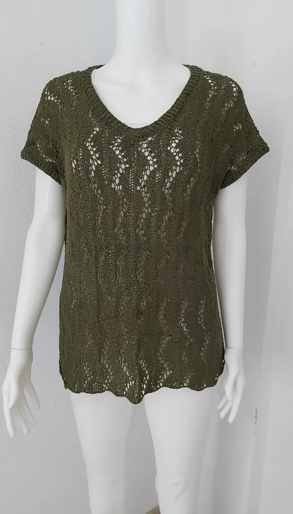 Zeytin Yeşili V Yaka Ajurlu Merserize Bluz - Yazlık ve Şık