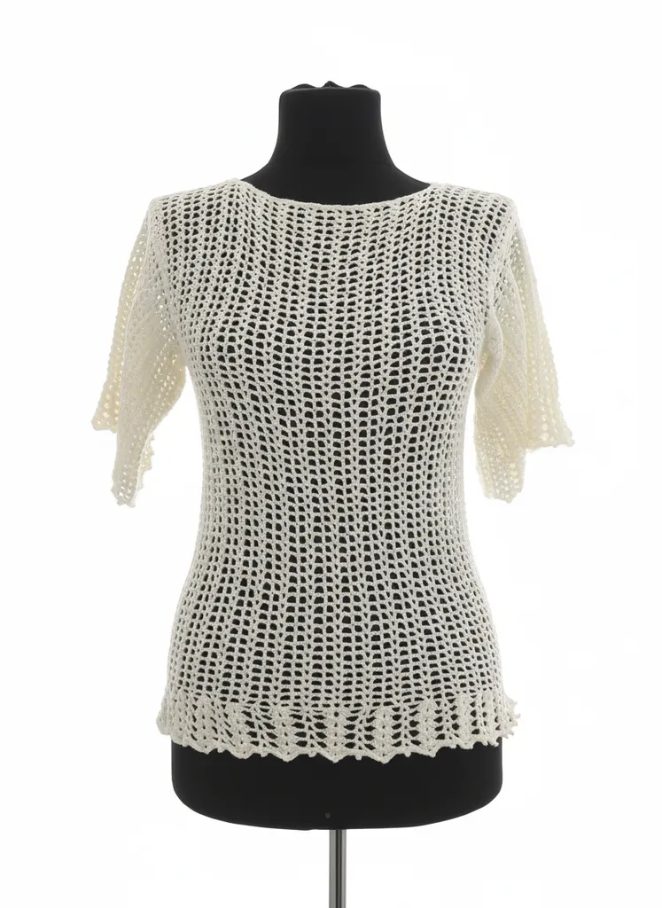 Krem Rengi Ajurlu Örgü Bluz - 36-38 Beden Alize Diva İplik