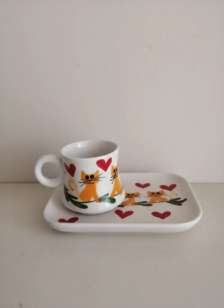 İznik Çini Desenli Kahve Fincanı ve Tabağı - El Yapımı Seramik Set