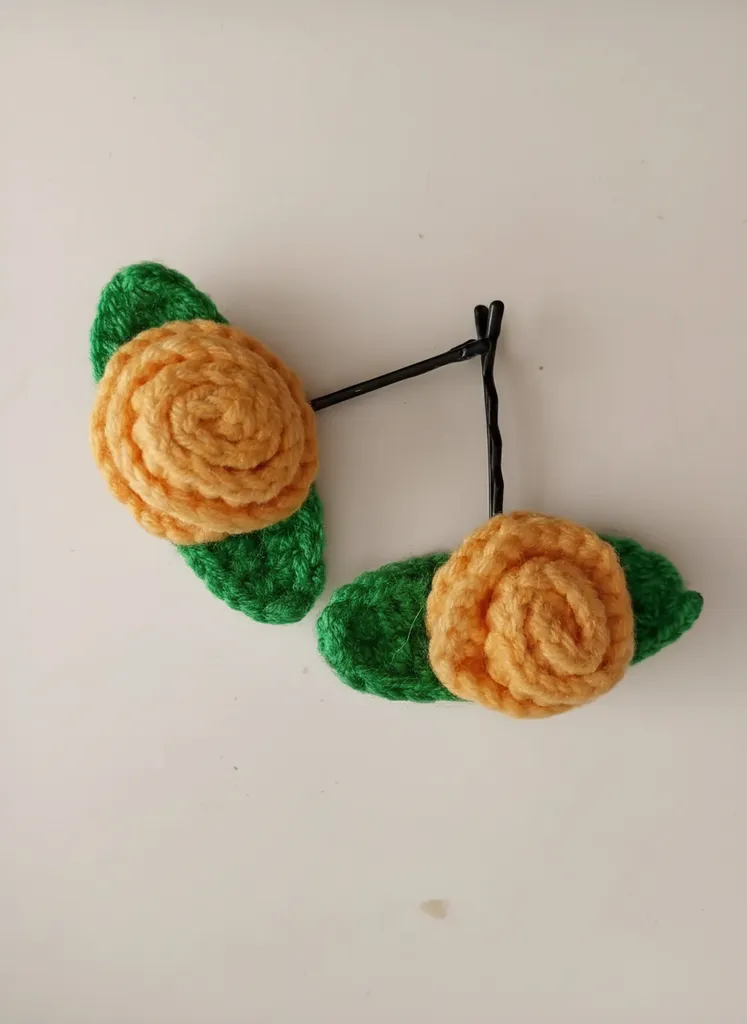 Yellow Rose Motif Crochet Hair Clip - Handmade Hair Pin