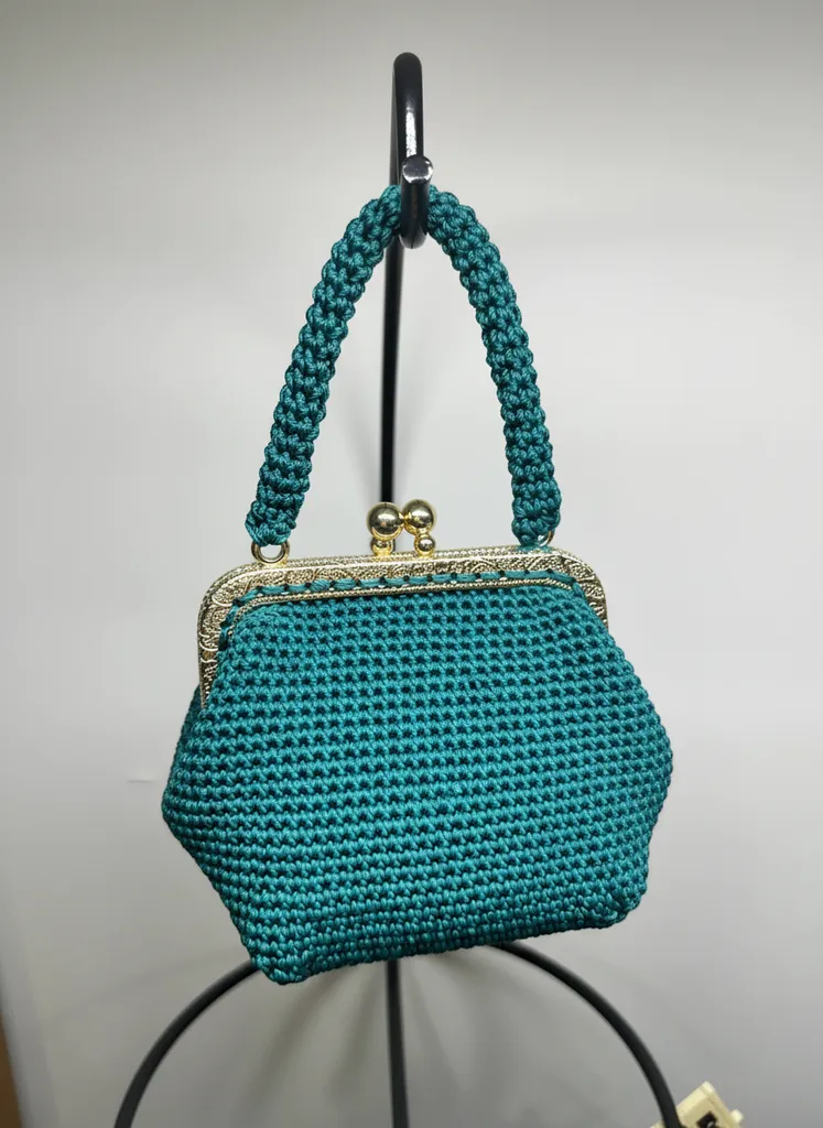 Turkuaz Renkli Örgü Mini Cüzdan - Nakış Detaylı Metal Aksesuarlı