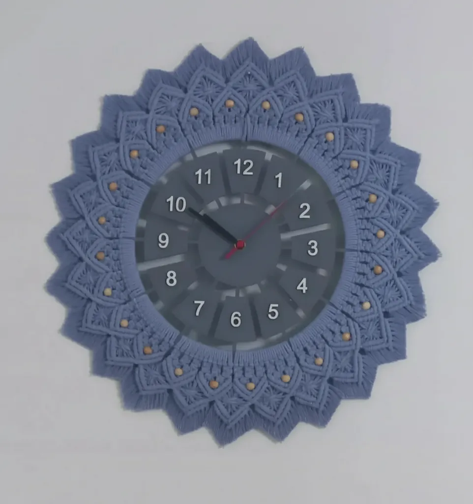 Bebe Mavisi Makrome Duvar Saati - Bohem Tarzı El Yapımı Dekoratif Saat