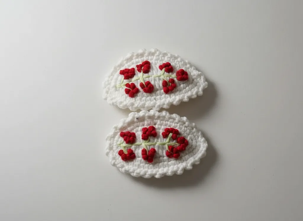 Beyaz Renkli Örgü Çiçek Motifli Kıskaçlı Saç Tokası - El Emeği