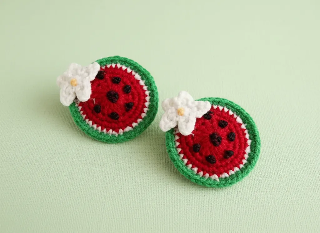 Knitted Watermelon Slice Designed Clasp Hair Clip - Handmade