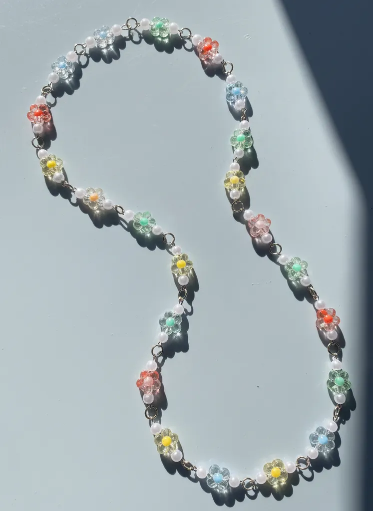 Renkli Çiçekli Boncuklu Zincir - Metrelik Takı Zinciri