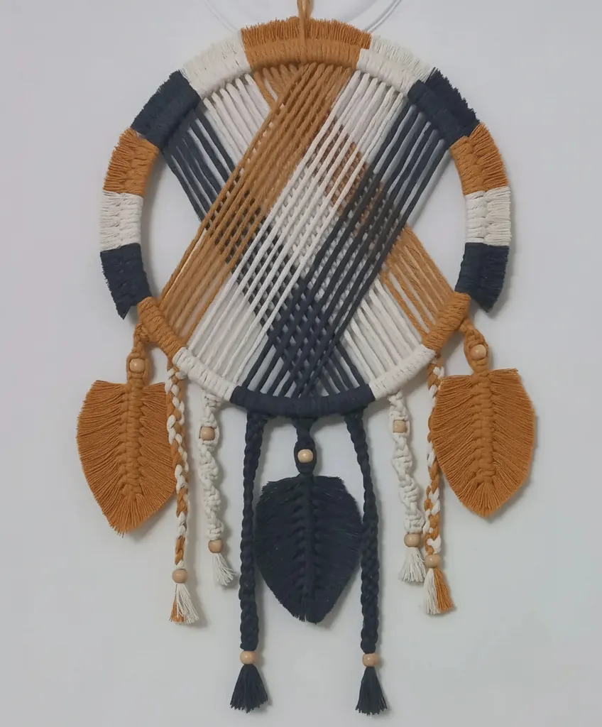 Makrome Kapı Duvar Süsü Antrasit Hardal Krem Renkli 30 cm