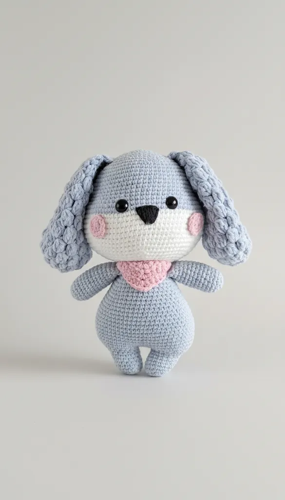 Mavi Amigurumi Köpek Oyuncak - 23 cm Boyunda, El Yapımı Bebek Dostu