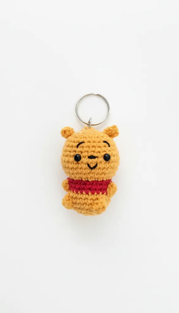 Yellow Amigurumi Winnie The Pooh Bear Keychain - Handmade