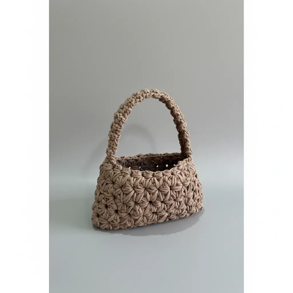Bej Örme Omuz Çantası - Geniş İç Hacimli ve El Örgüsü Detaylı